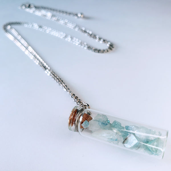 Blue Aura Quartz in Glass Vials - Necklace