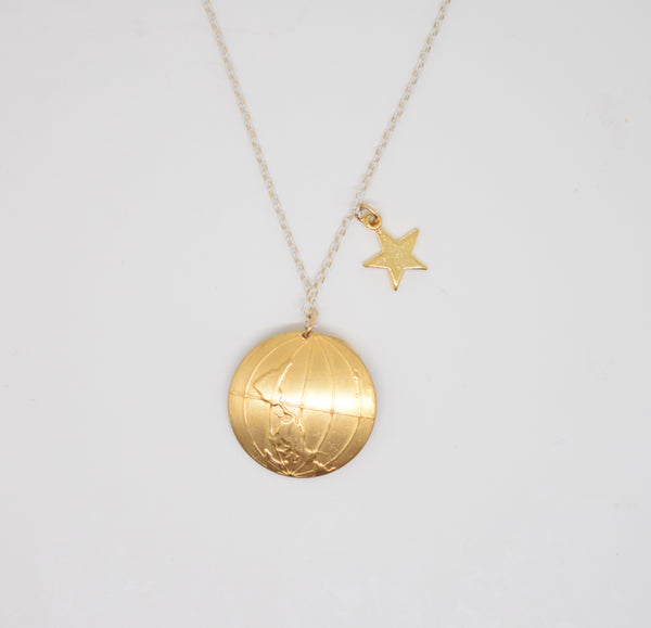 Gold World & Star Necklace