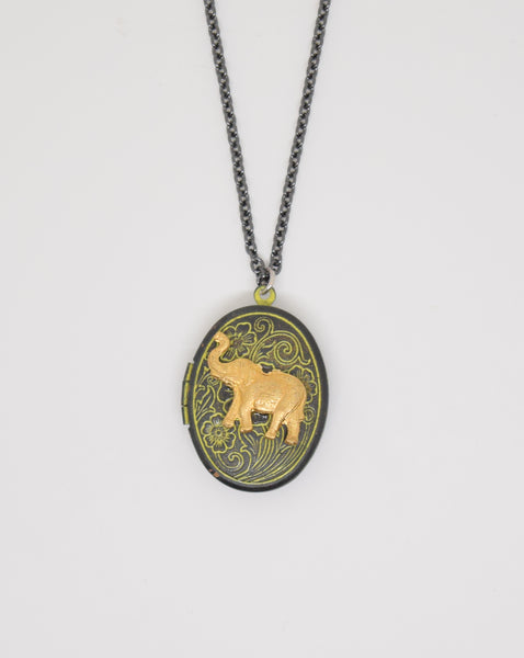 Green & Gold Elephant Locket