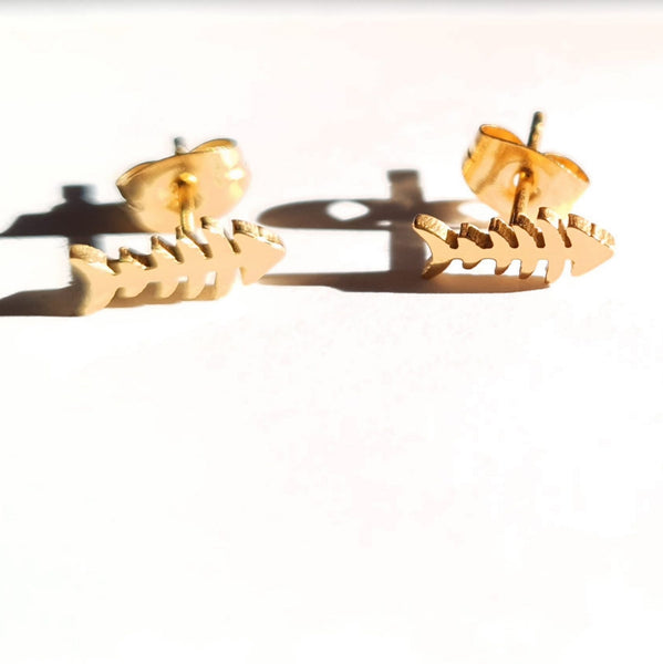 Gold Fish Bone - Earring Studs