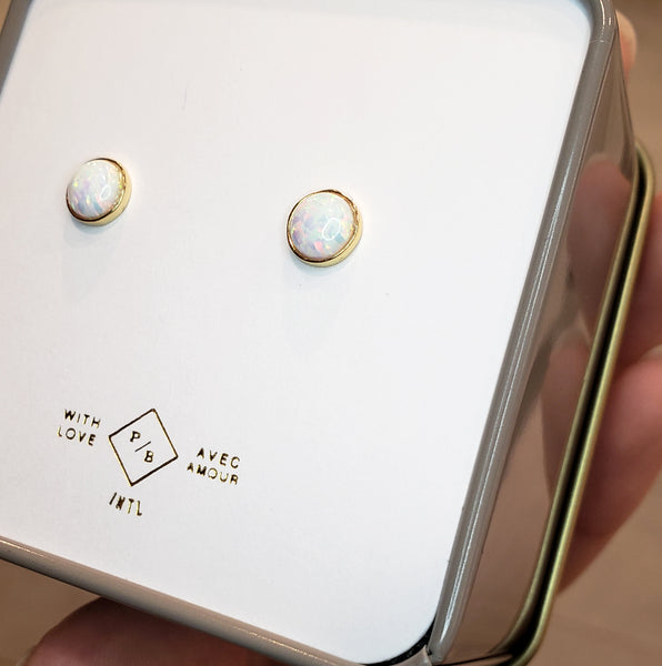 Opal and Gold Circle Studs