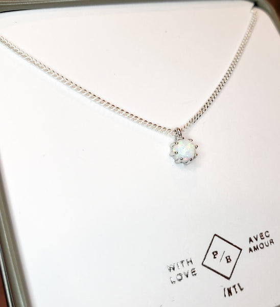 Dainty Silver and Opal Necklace