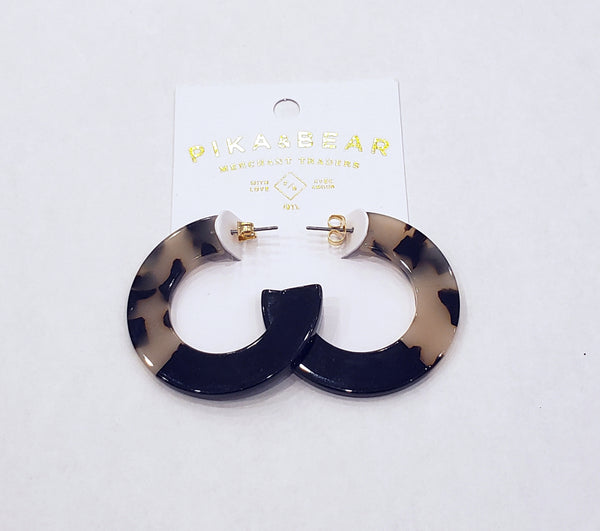 Cream & Black Tortoise Shell Resin Hoops