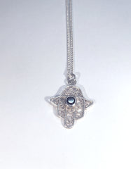 ONYX AND HAMSA - Sterling Silver Necklace