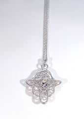 ONYX AND HAMSA - Sterling Silver Necklace