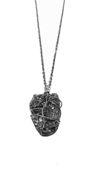 Caged Silver Druzy Necklace